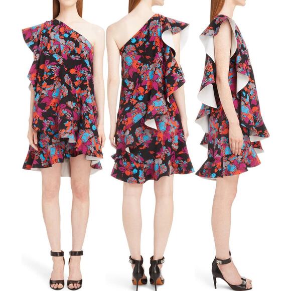 Givenchy Silk Floral One Shoulder Dress Size EU 40 Multicolored - Picture 1 of 11
